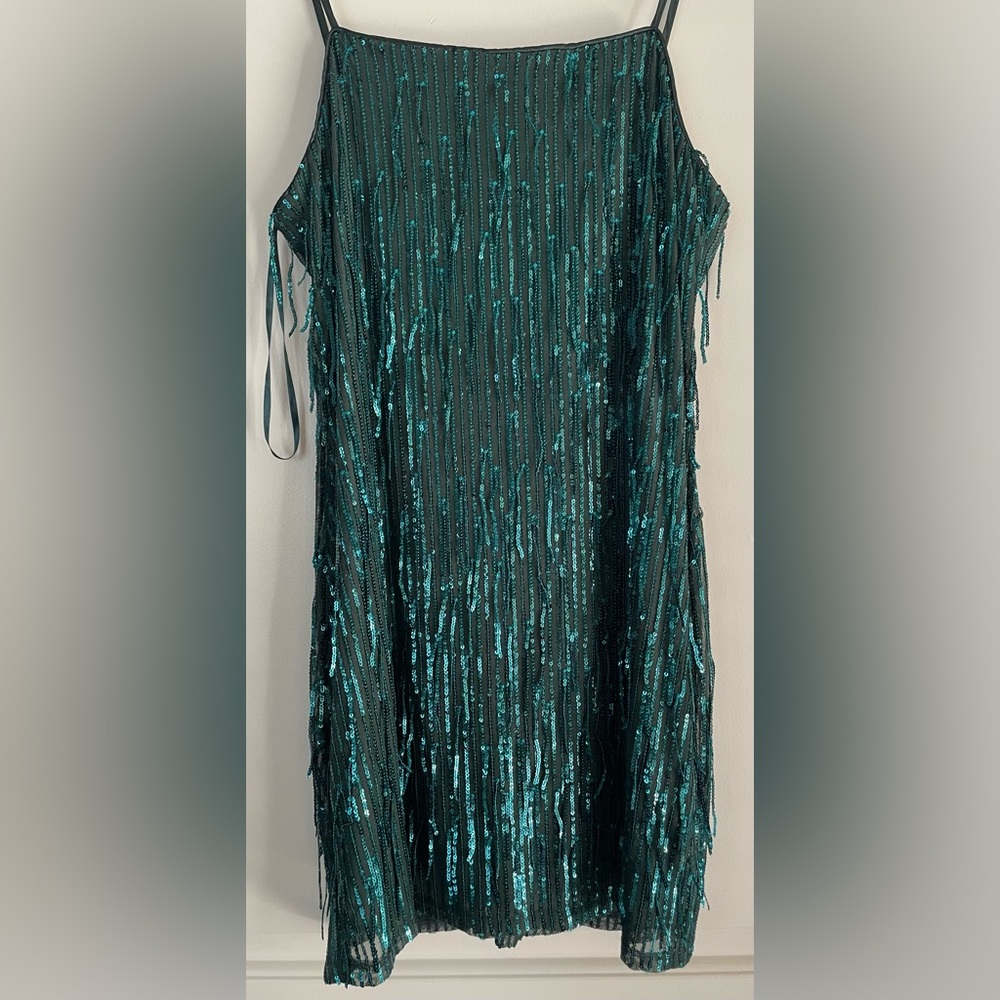 Trixxi Teal Sequin Fringe Party Dress